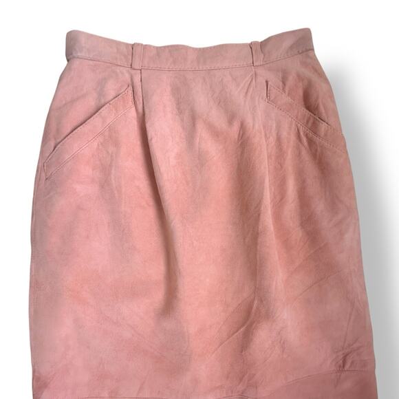 Vintage Alfred Sung Pink Suede Pencil Skirt 8 Made in Canada Lined Classic 90s - Picture 4 of 9